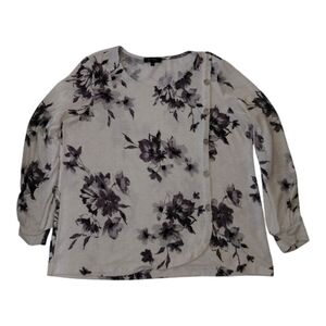 Elegant Floral Long Sleeve Top - Cream and Black